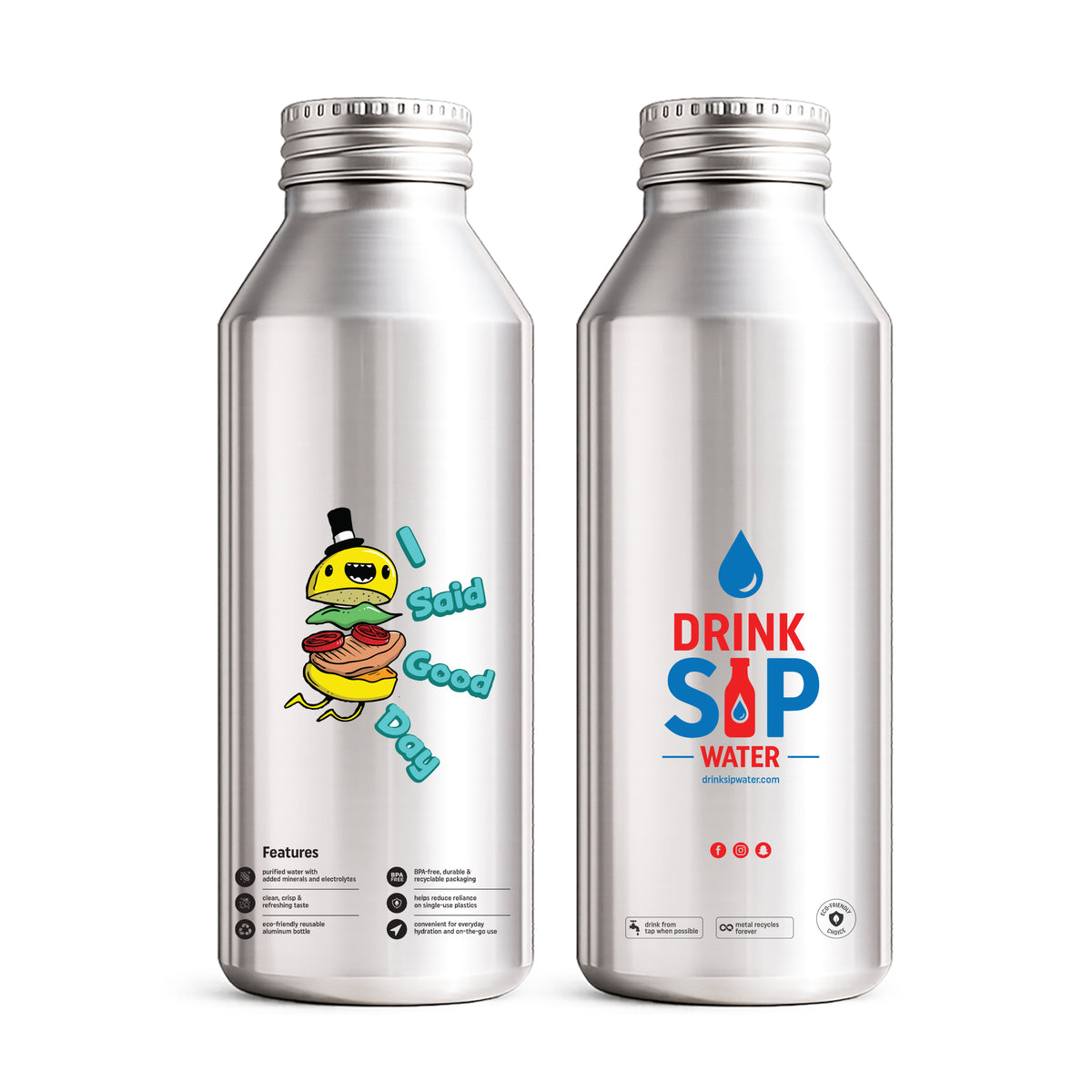 I Said Good Day Burger Aluminum Water Bottle – 6 Pack