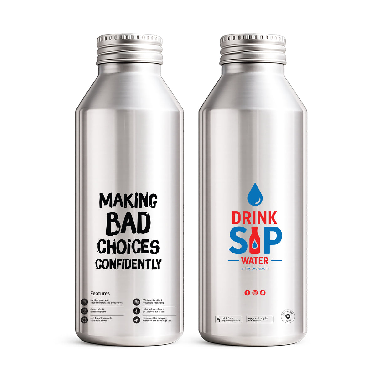 Making Bad Choices Confidently Aluminum Water Bottle – 6 Pack